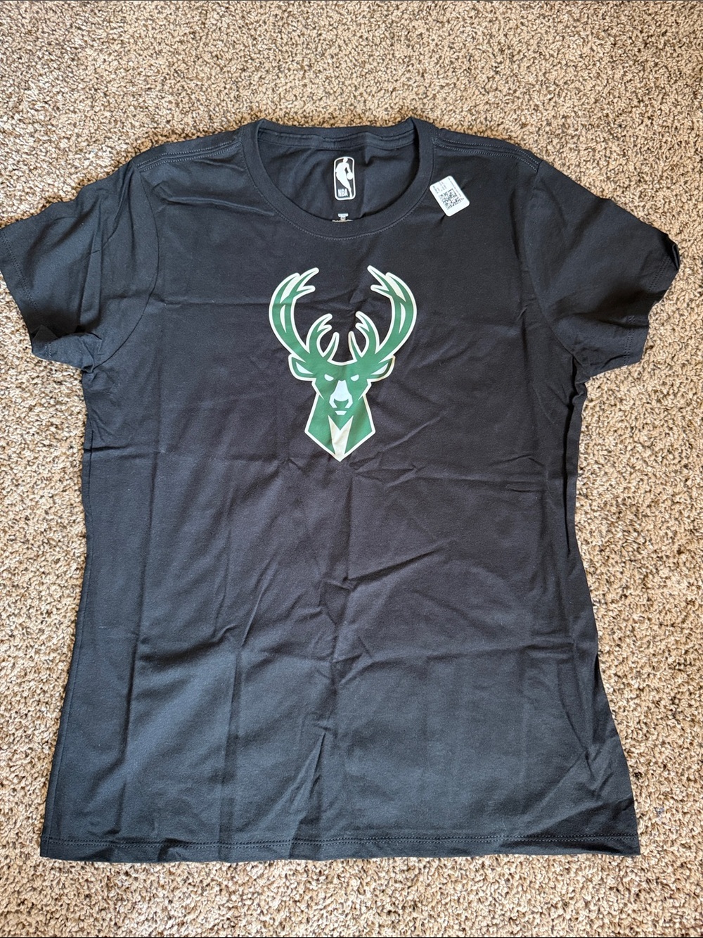 NBA Women's Black Tee with Milwaukee Bucks Logo